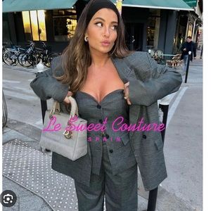 Zara Grey Plaid OVERSIZED DOUBLE BREASTED JACKET Size S